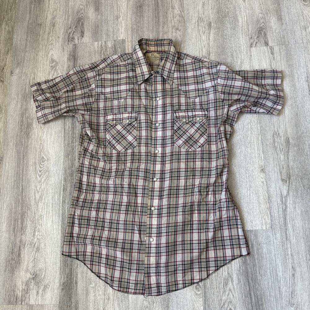 VTG Dee Cee Mens Shirt Medium Blue Plaid 90 Sawtooth Western Pearl Snap Rodeo 16